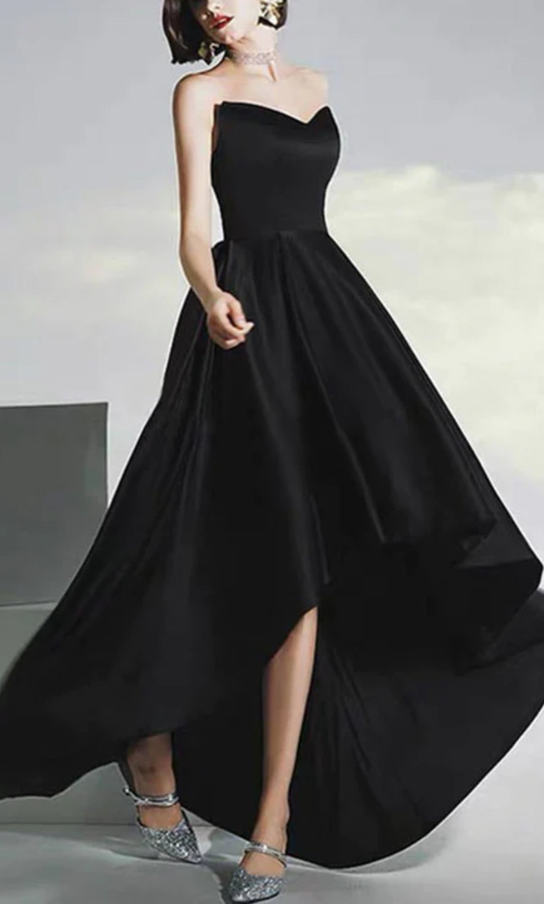 Black Satin High Low Tube Dress – iwearmystyle