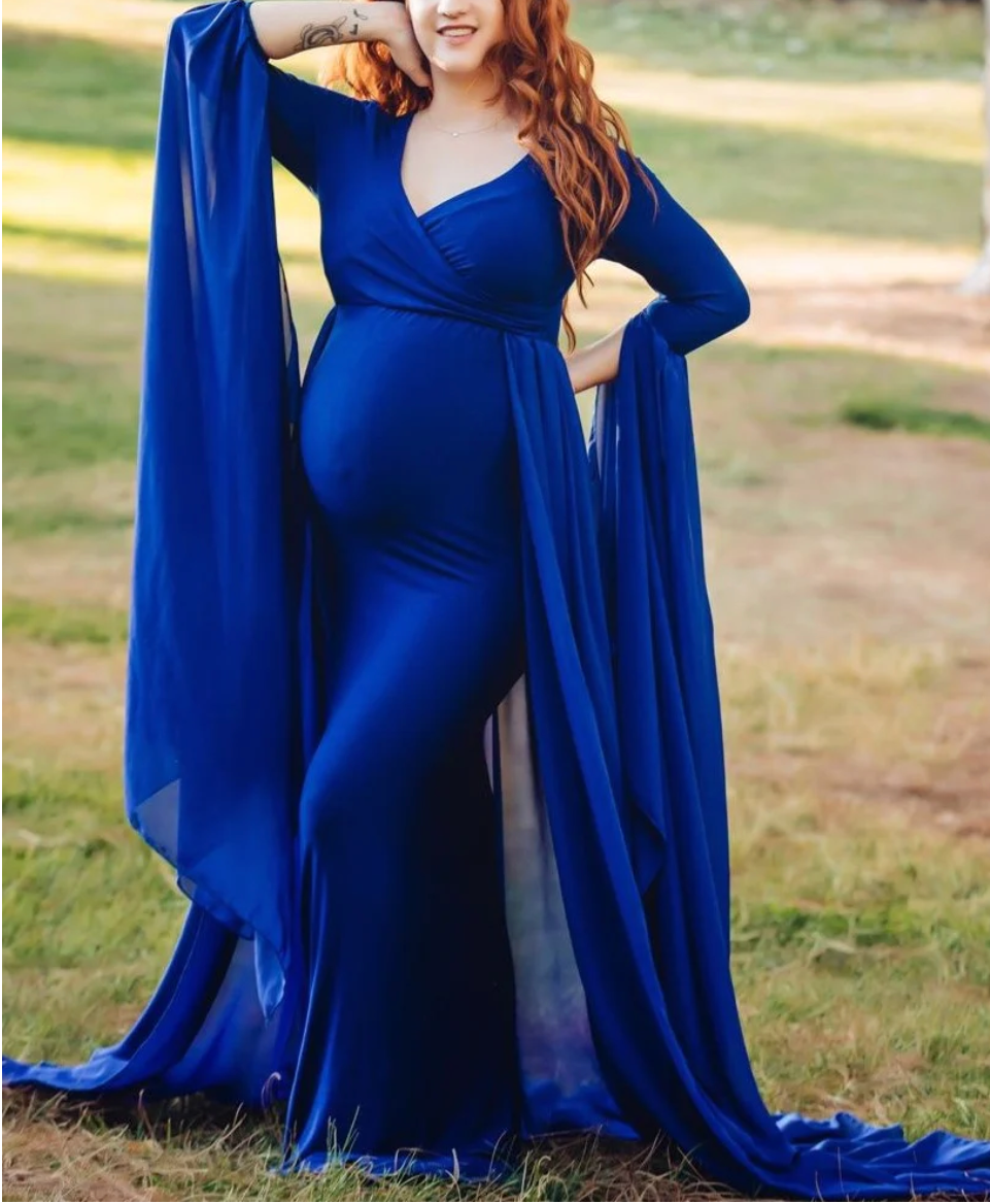 Royal Blue Lycra and Georgette Maternity Dress