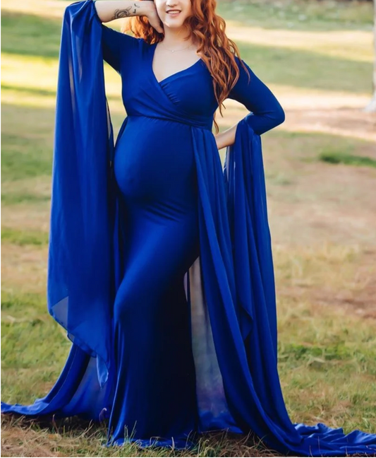 Royal Blue Lycra and Georgette Maternity Dress