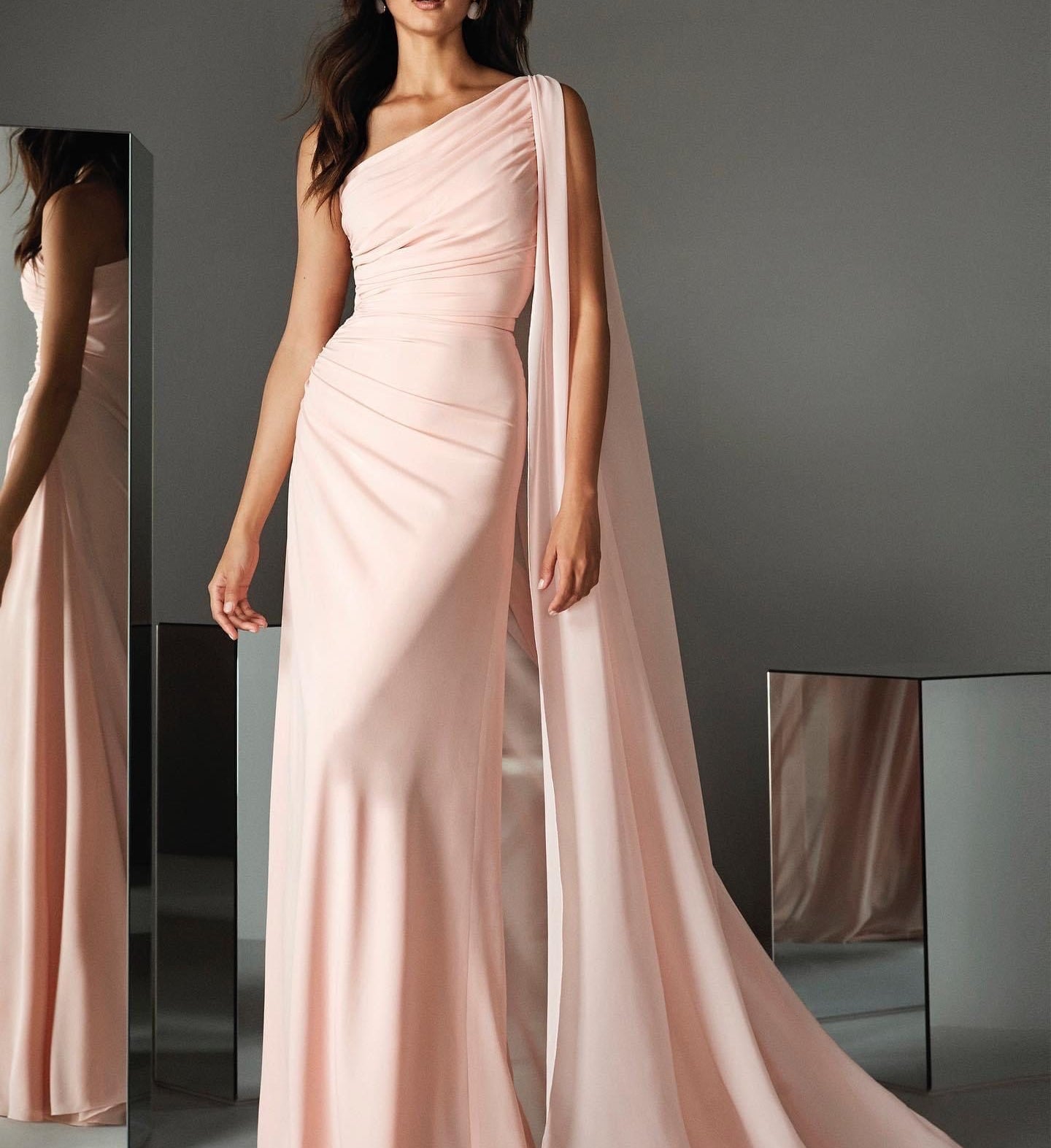 Peach Lycra and Georgette Bodycon and Draped Maxi Dress iwearmystyle Peach Lycra and Georgette Bodycon and Draped Maxi Dress iwearmystyle