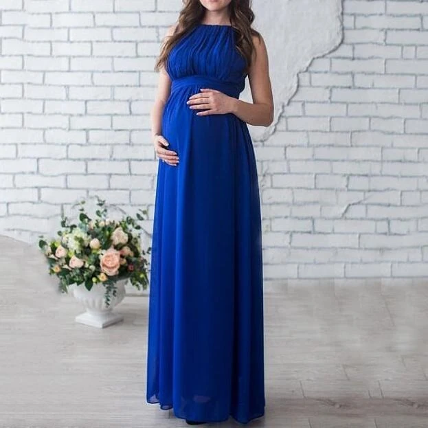 Royal Blue Vertical Drape Maternity Dress with belt