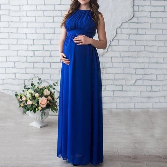 Royal Blue Vertical Drape Maternity Dress with belt