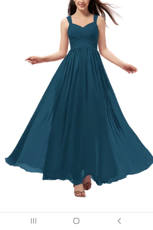 Teal Green Georgette Oval Back Maxi Dress