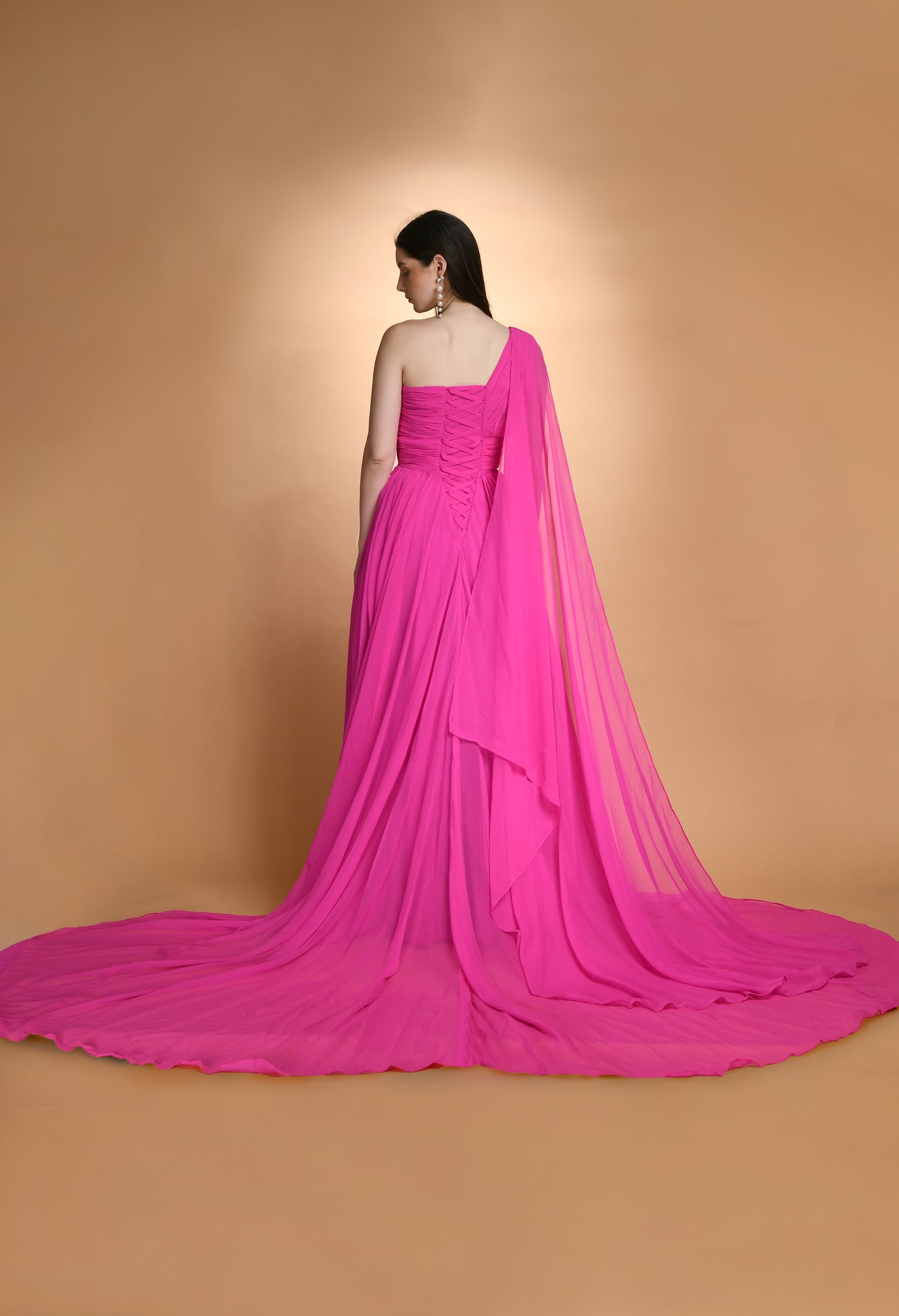 Hot Pink One Shoulder Enigma Maxi Dress