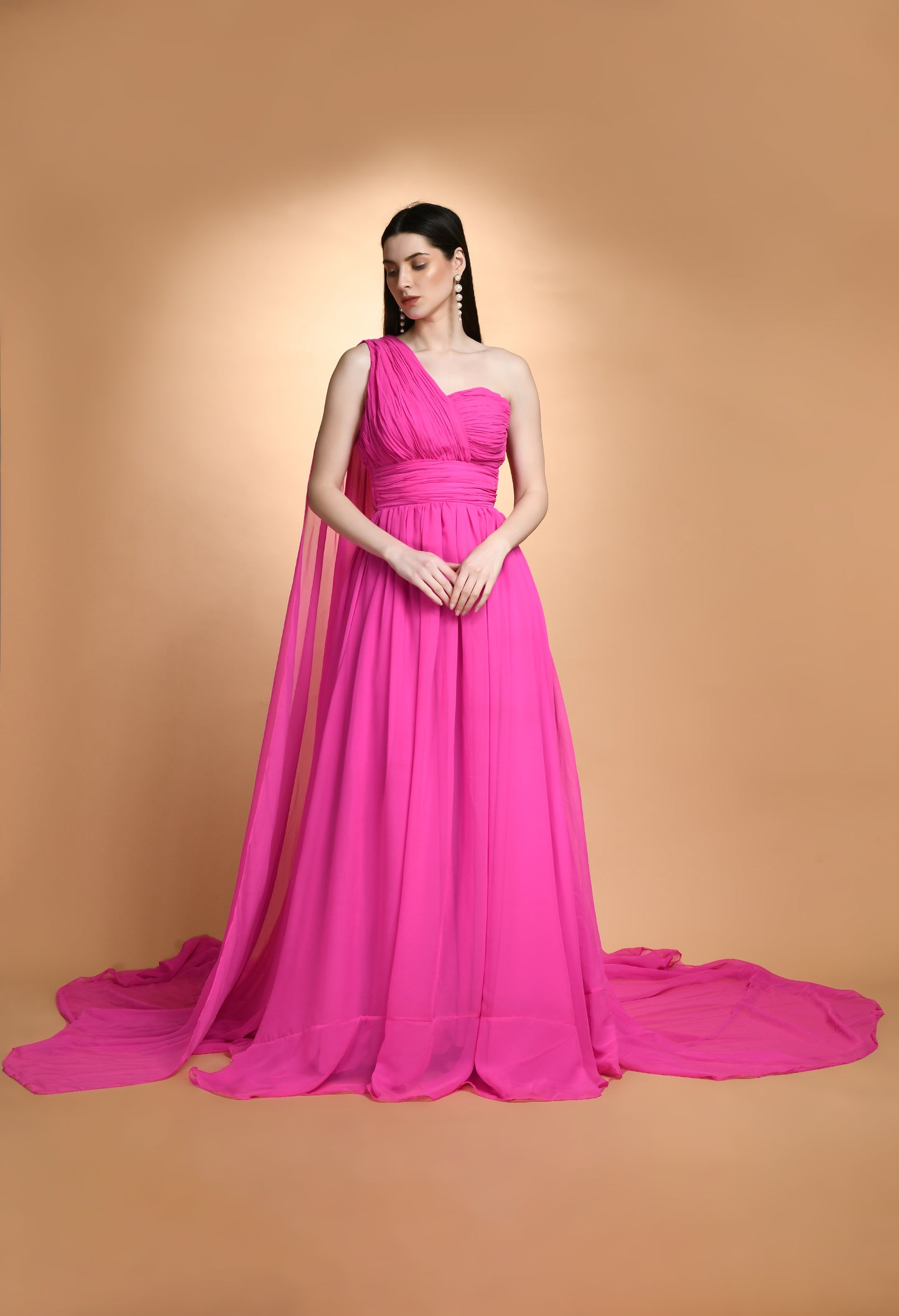 Hot Pink One Shoulder Enigma Maxi Dress