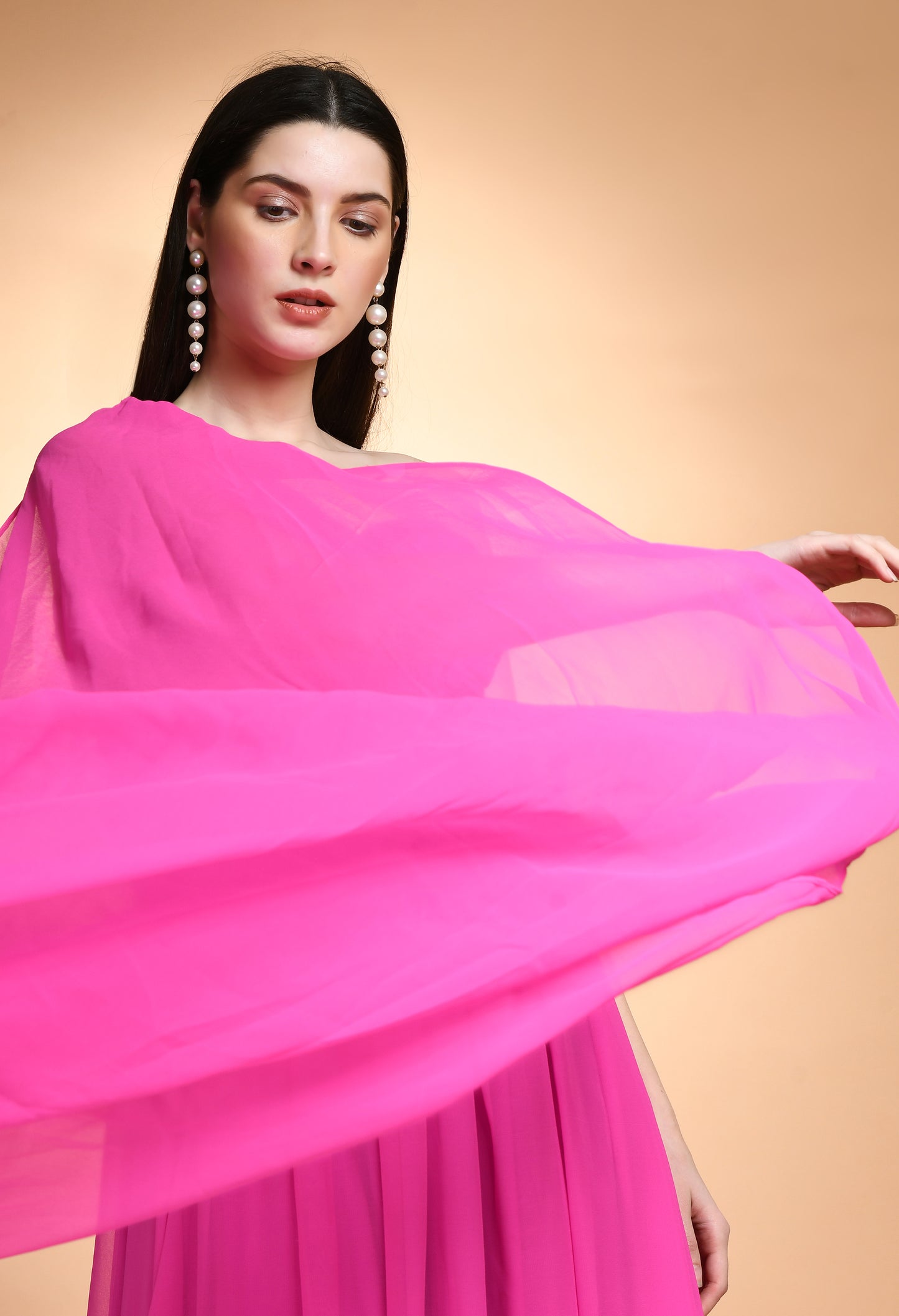 Hot Pink One Shoulder Enigma Maxi Dress