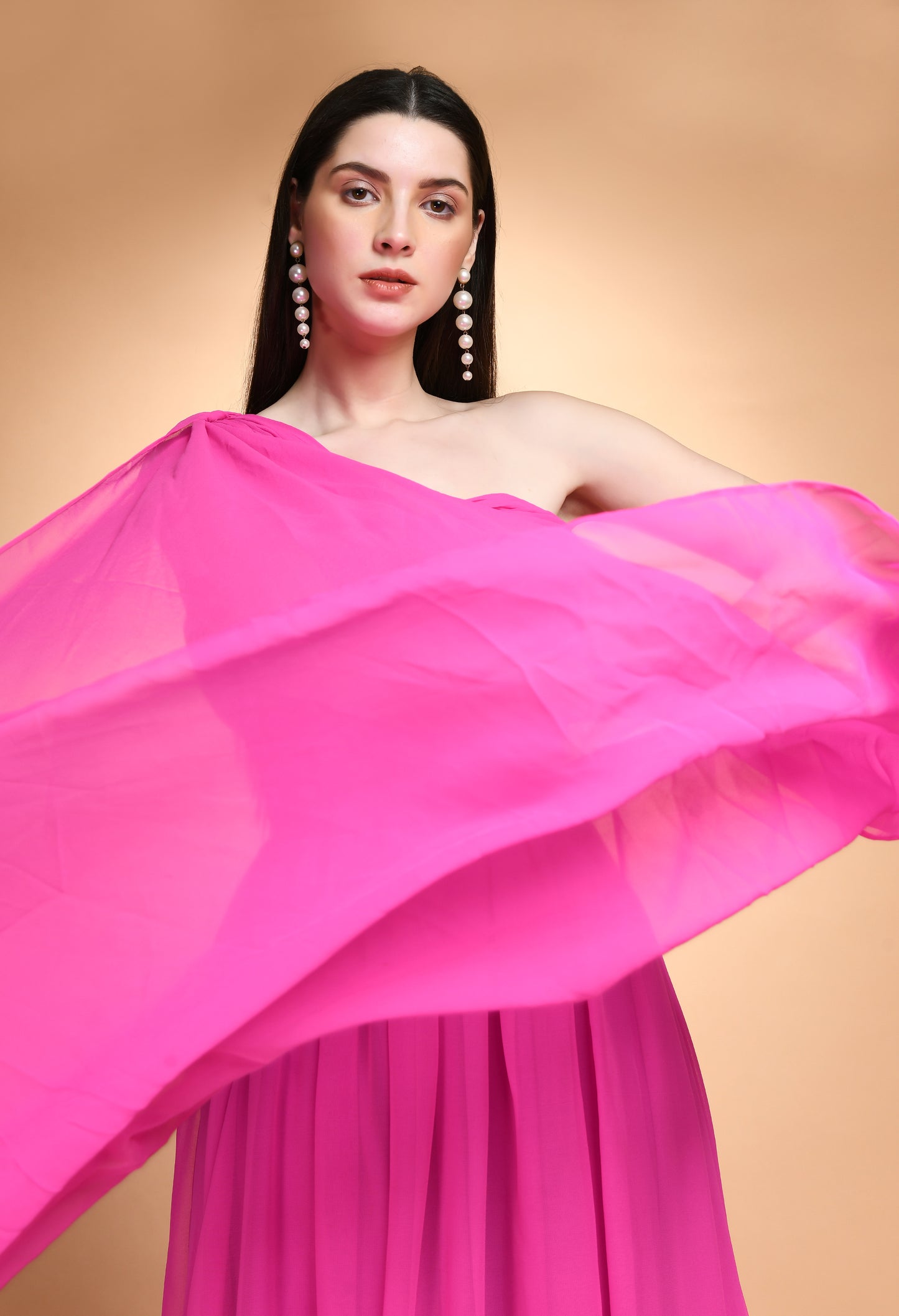 Hot Pink One Shoulder Enigma Maxi Dress