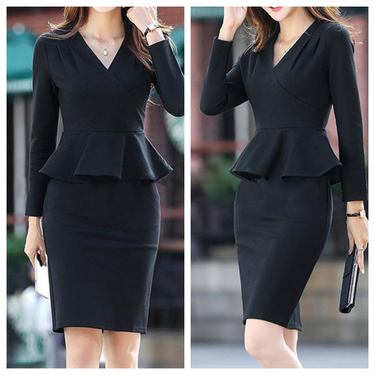 Black Peplum Midi Dress