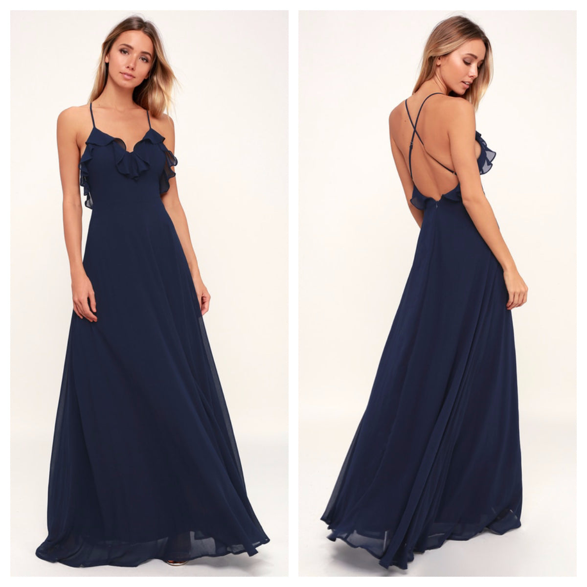 Navy Blue Frill Backless Maxi Dress – iwearmystyle