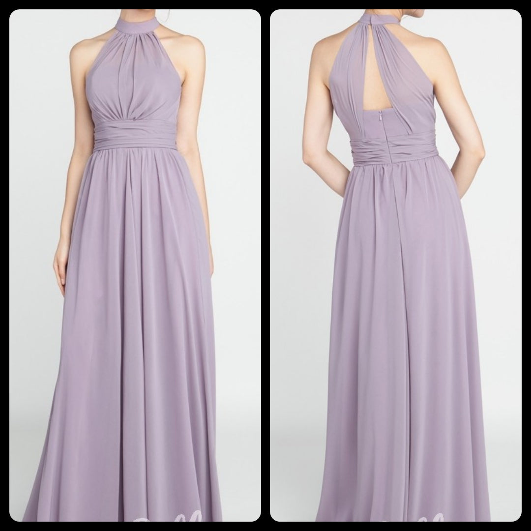 Purple Close Neck Flared Maxi Dress