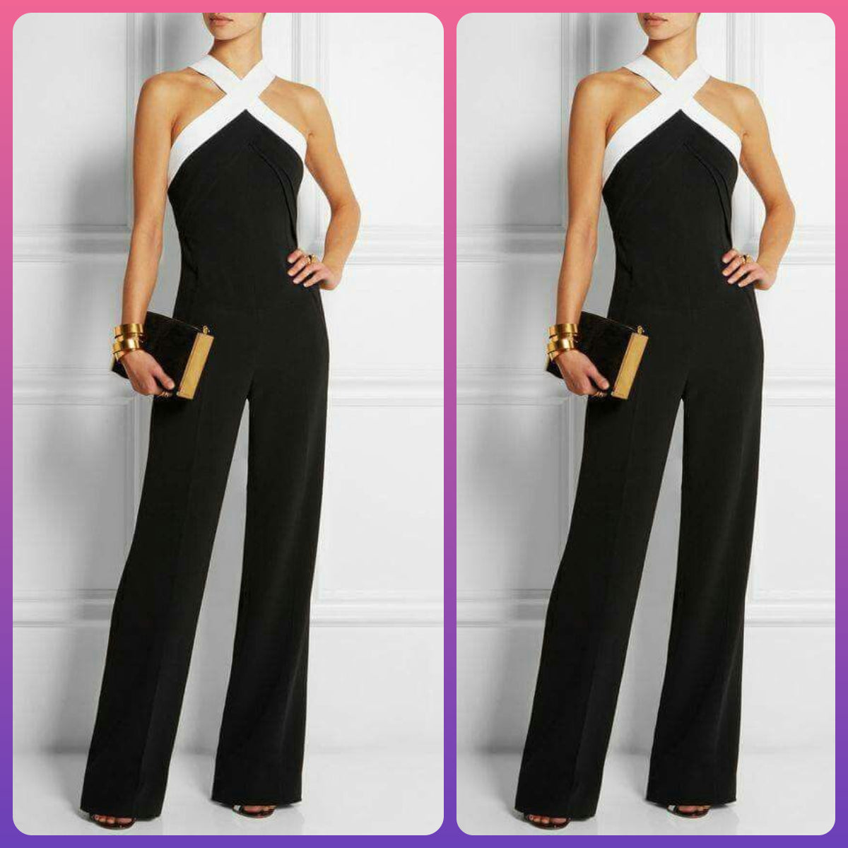 Cross Neck Black Flared Jumpsuit