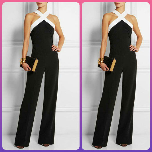 Cross Neck Black Flared Jumpsuit