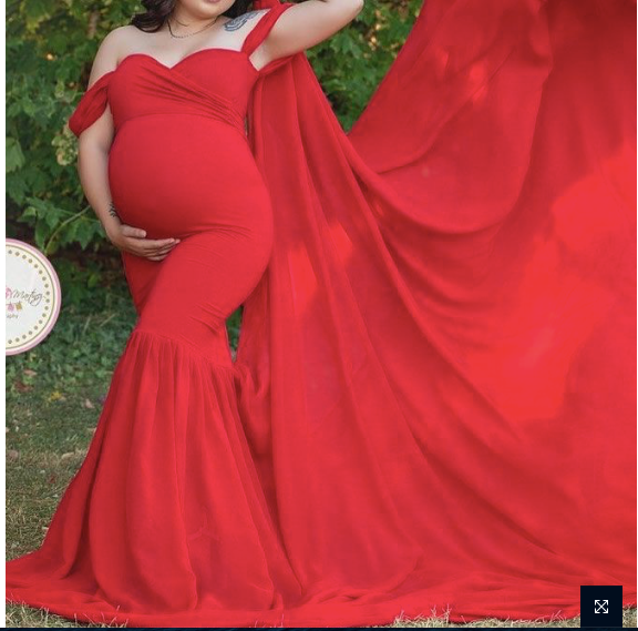 Red Lycra and Georgette Maternity Photoshoot Gown