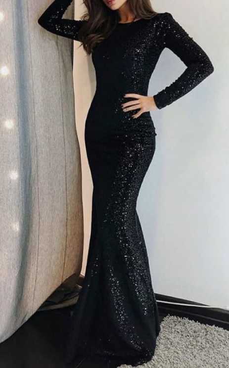 Black Sequins Bodycon Fishtail Maxi