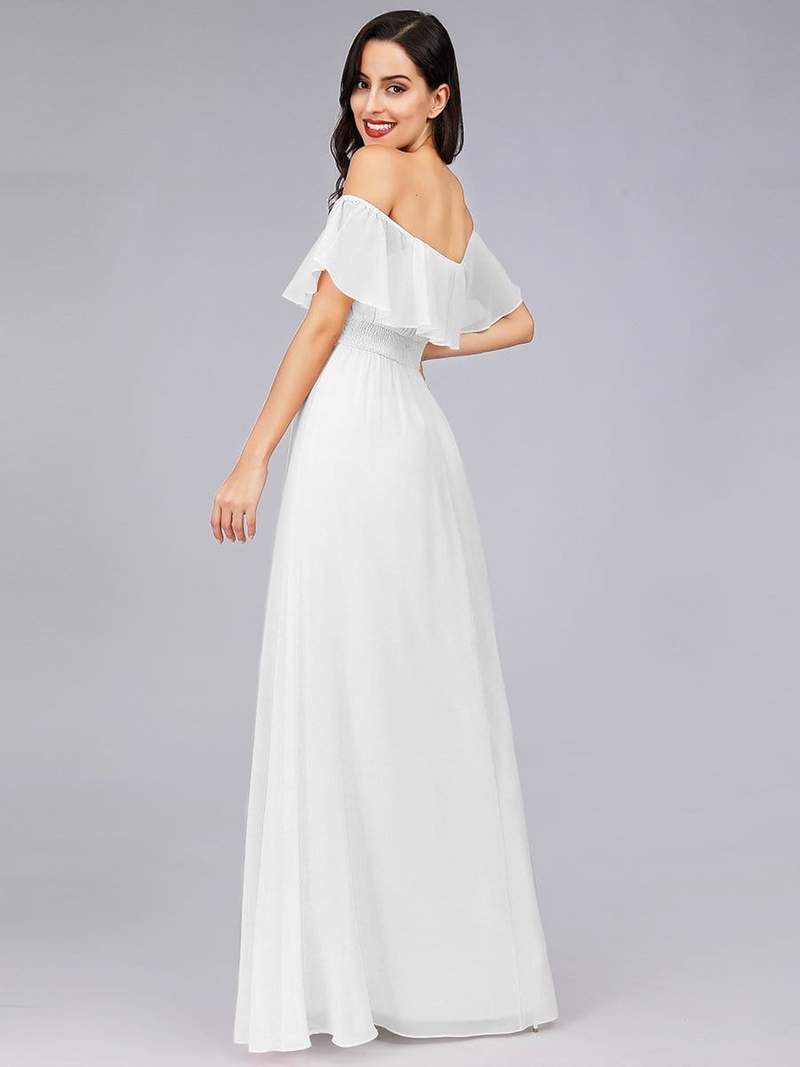 White Off Shoulder Georgette Maxi Dress