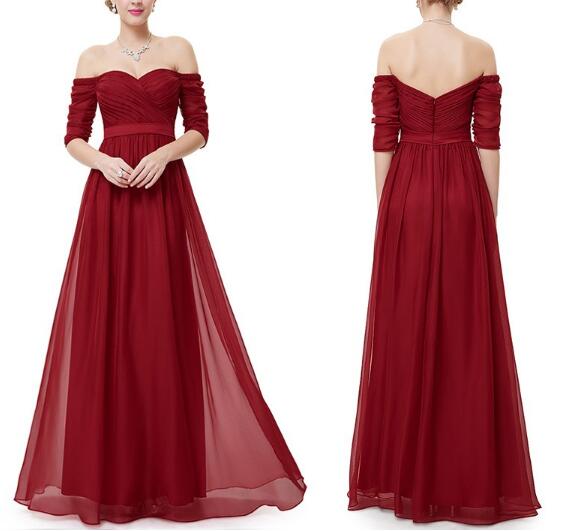Maroon-Red Off Shoulder Sweetheart neck Maxi Dress