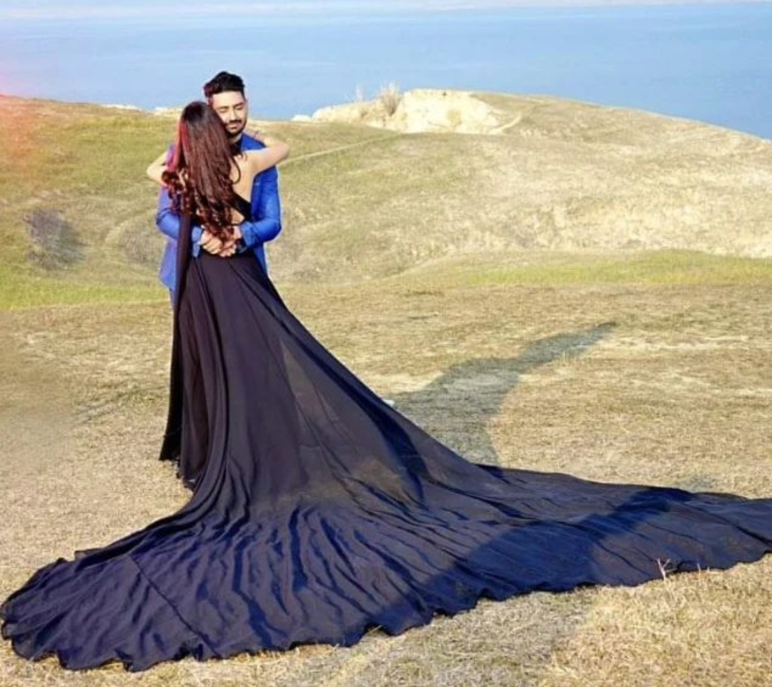 Black One Shoulder Prewedding Double Draped Maxi Dress