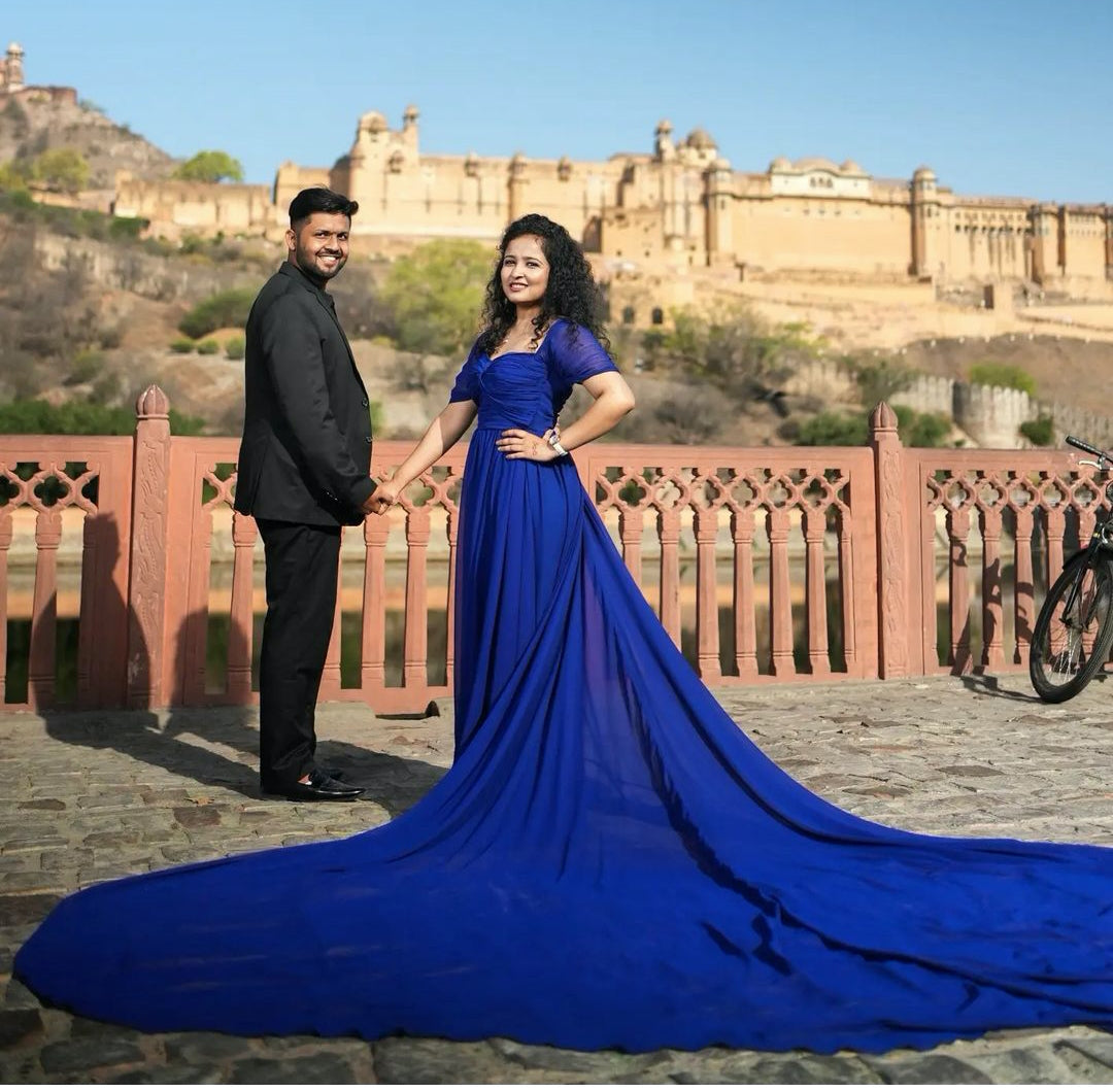 Royal Blue Knotted Pre Wedding Mega Trail Gown