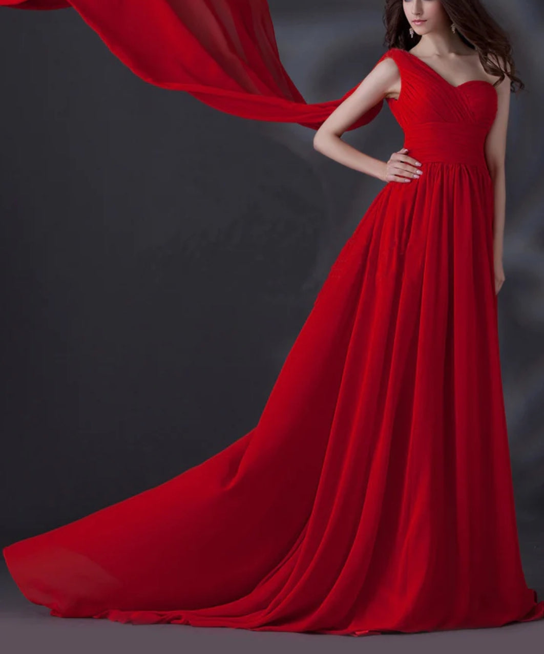 Red One Shoulder Back Trail Enigma Gown