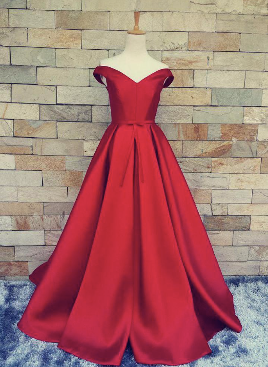 Red Satin Off Shoulder Dress