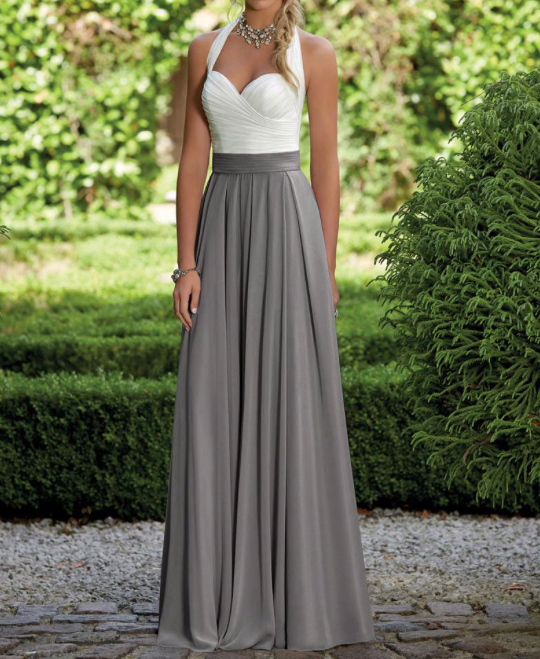 White and Grey Sweetheart Neckline Maxi Dress