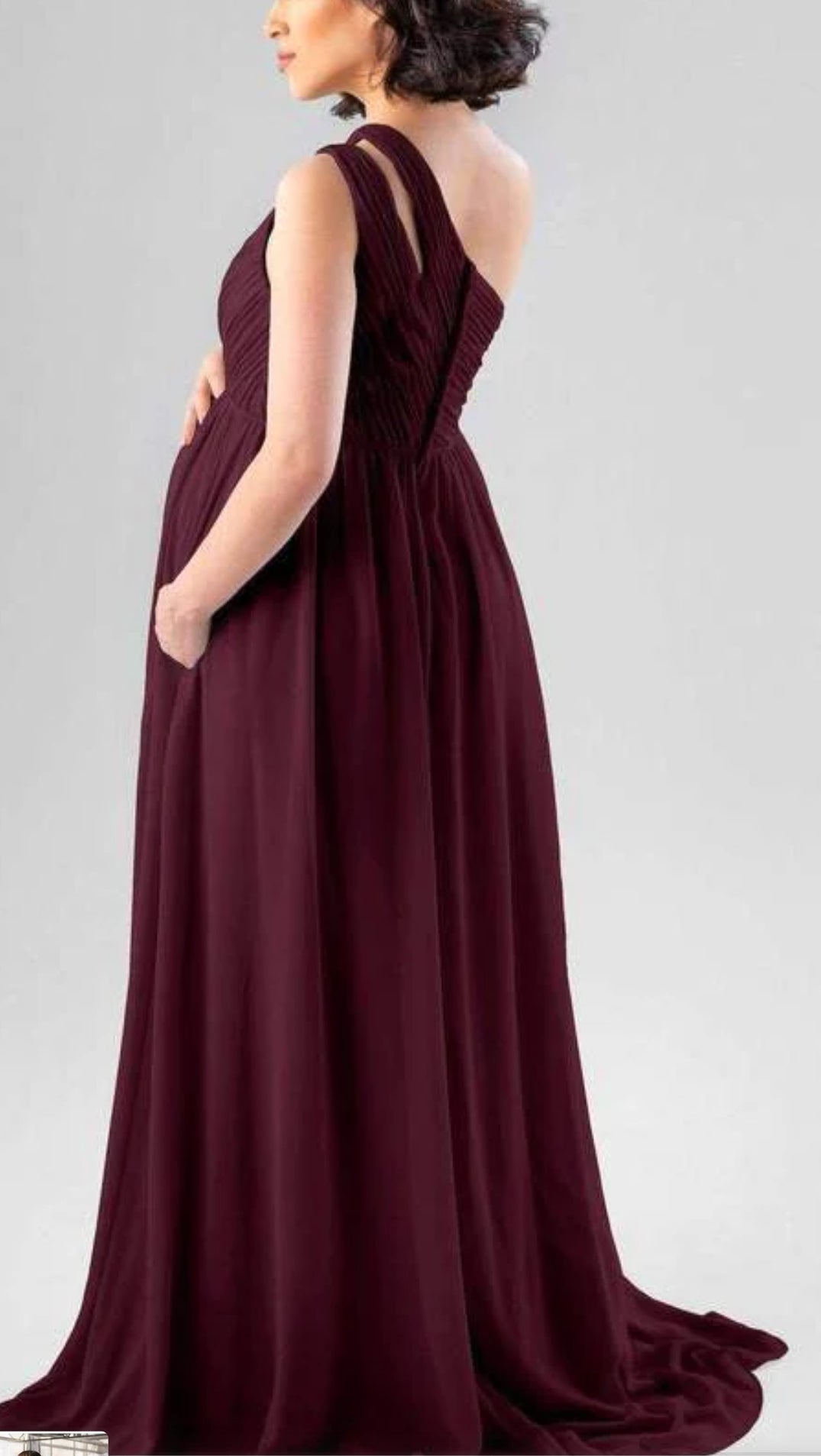 Wine One Shoulder Maternity Flared Dress