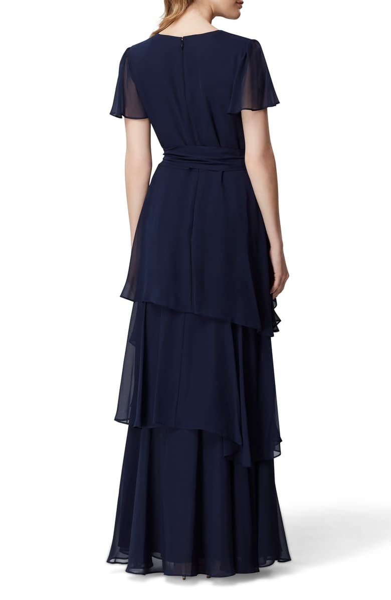 Navy Blue Multiple Layered Ruffles Maxi Dress