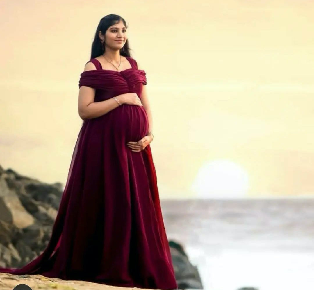 Cold Shoulder Maternity Double Drape Trail Dress
