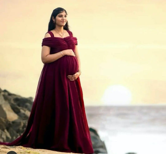 Cold Shoulder Maternity Double Drape Trail Dress