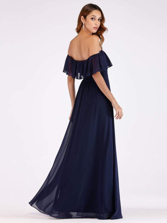 Navy Off Shoulder Frilled Long Maxi Dress