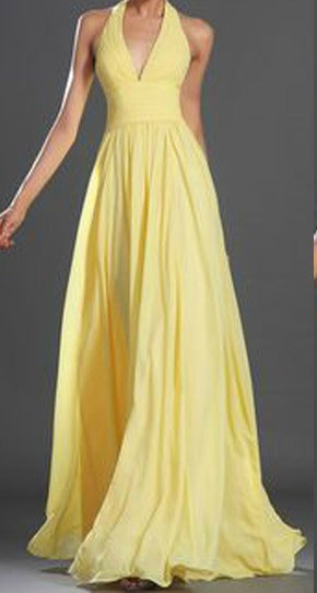 YELLOW HALTER NECK LONG DRESS