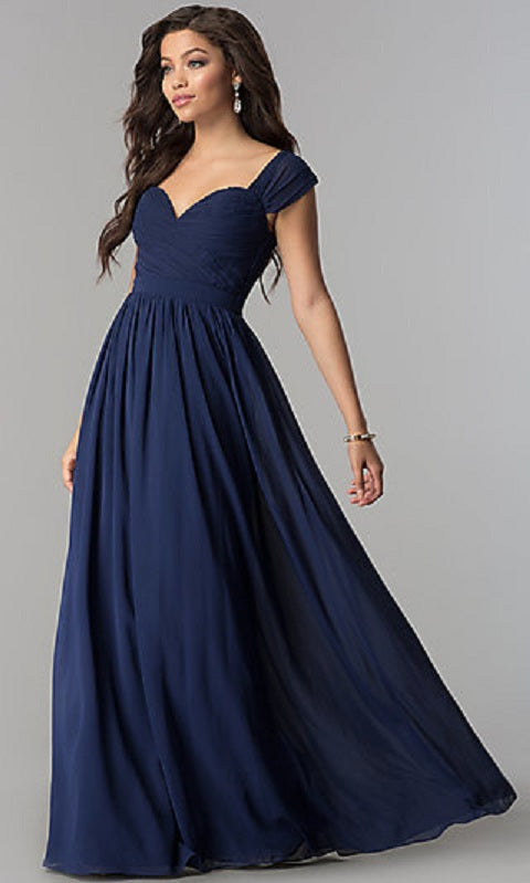 Ruched-Sweetheart-Bodice Long Chiffon Prom Dress