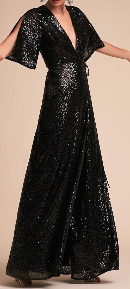 Black Sequins V Neck Maxi Dress
