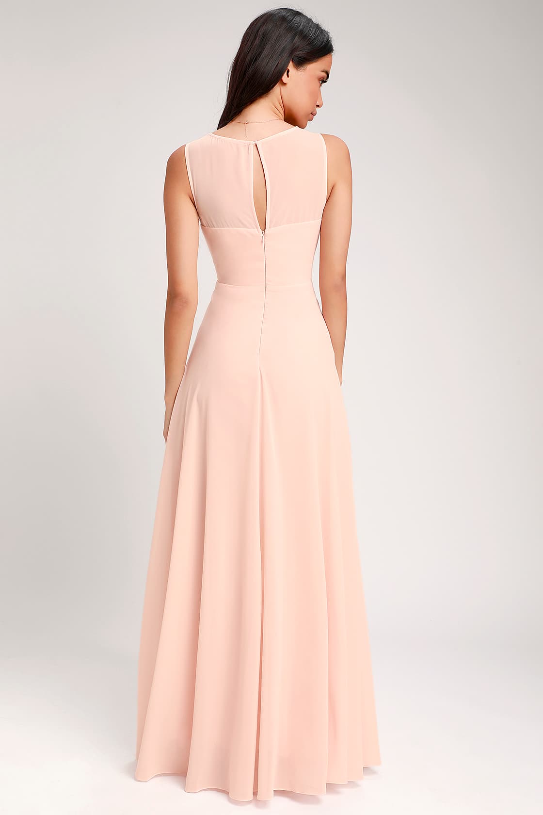 V Neck Peach Maxi Dress