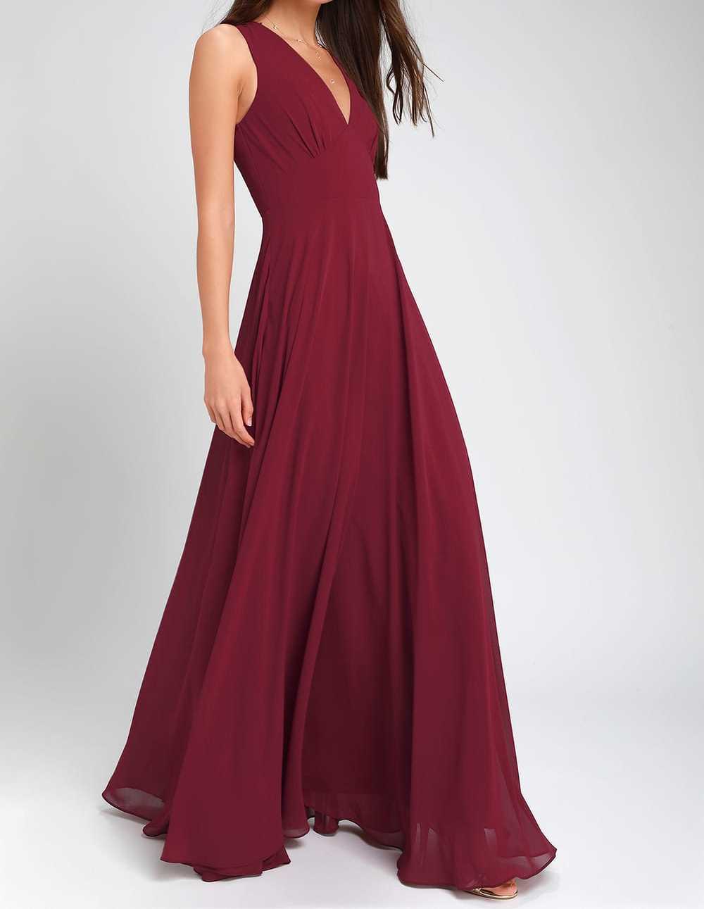 V Neck Wine Maxi Dress