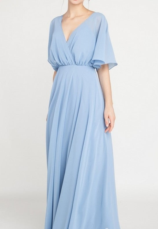 Sky Blue V Back Maxi Gown