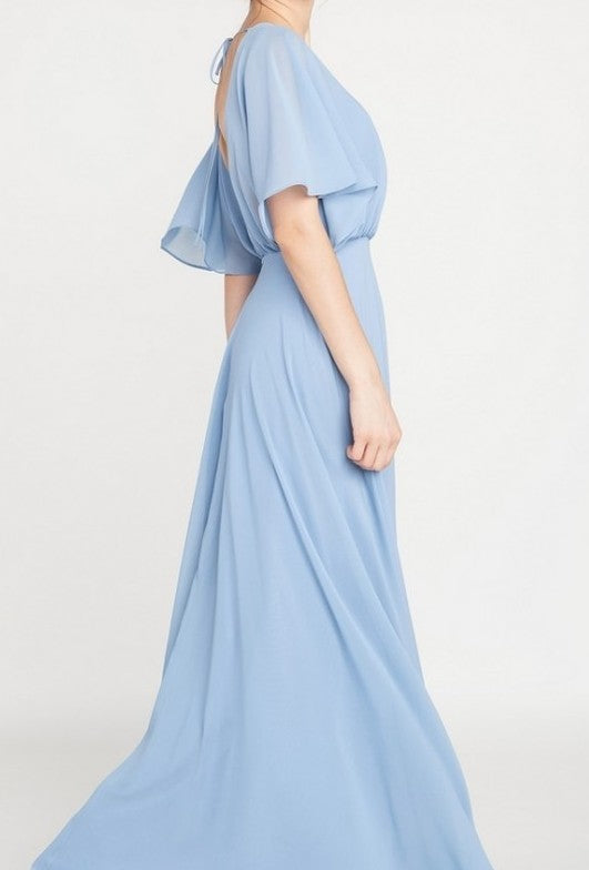 Sky Blue V Back Maxi Gown
