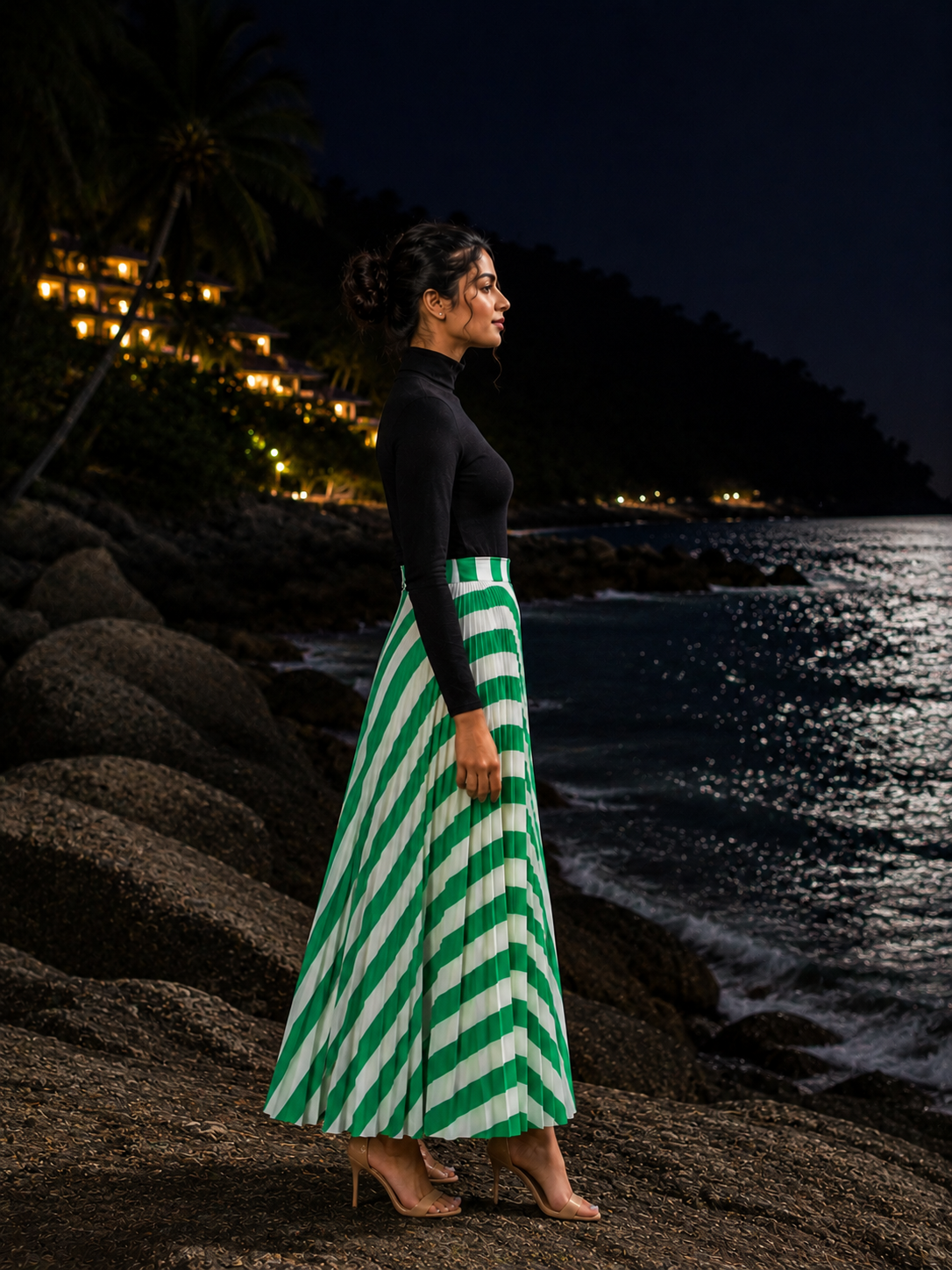 Bold green and white striped design