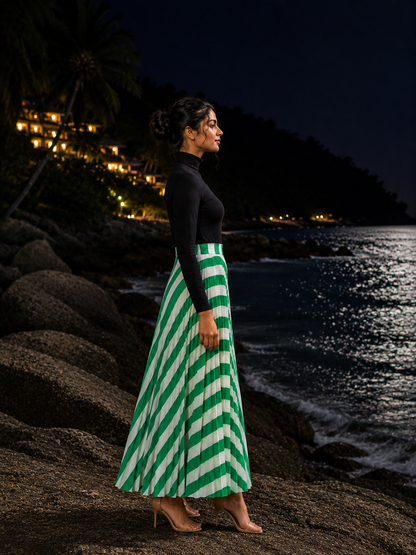 Bold green and white striped design