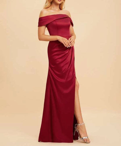 Maroon Satin Cross Drape Occasion Wear Dress