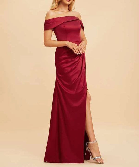 Maroon Satin Cross Drape Occasion Wear Dress