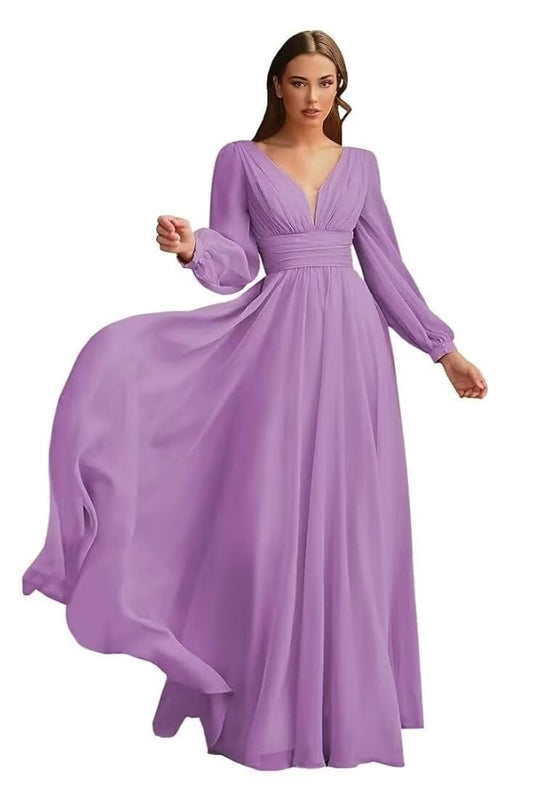 Peach V Neck Double Draped Princessa Maxi Dress