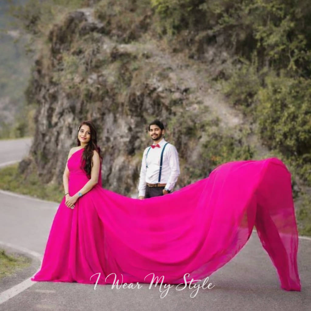 Hot Pink One Shoulder Mega Trail Gown for Prewedding Shoots