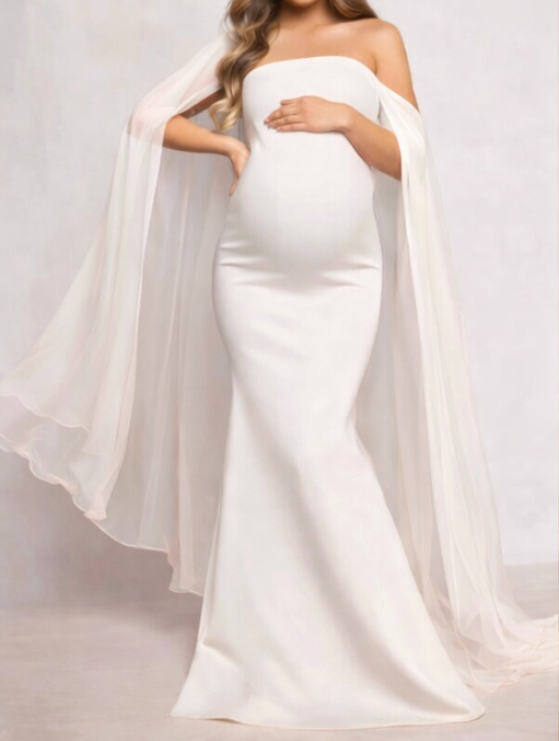 White Neoprene Maternity Dress with Georgette