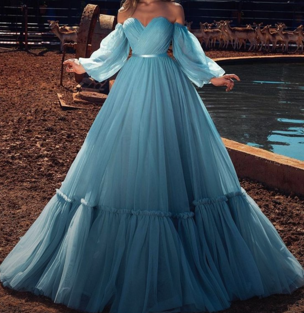 Sky Blue Prom Net Cancan Gown