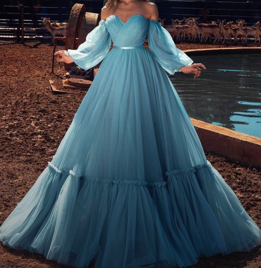 Sky Blue Prom Net Cancan Gown