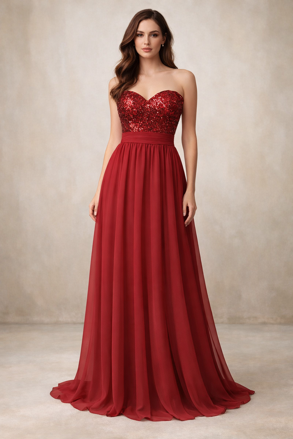 Red Sequins and Georgette Party Wear Maxi Dress