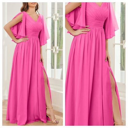 Pink Cross Draped Flutter Sleeves Dress