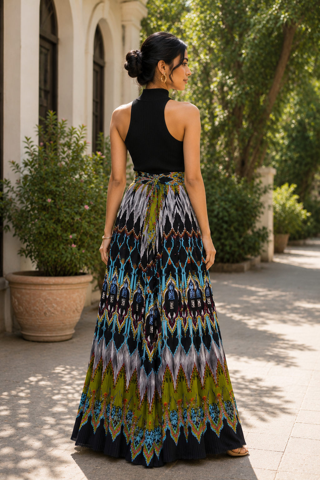 Midnight Mosaic Pleated Maxi Dress