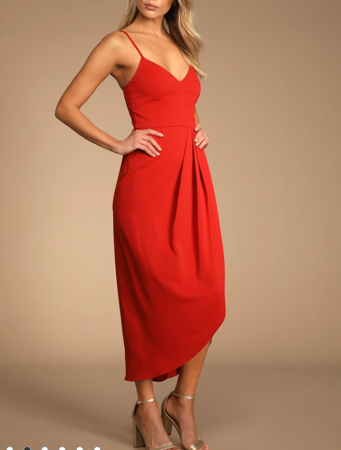 Red Banana Crepe Long Dress